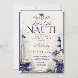 Let's Get Nauti Nautical Coastal Bridal Shower Invitation