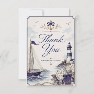 Let's Get Nauti Nautical Coastal Bridal Shower Thank You Card