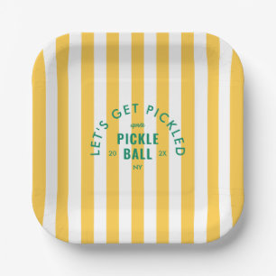 Let's Get Pickled Après Pickle Ball Yellow Stripe Paper Plate