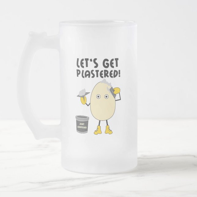 Let's Get Plastered  Frosted Glass Beer Mug (Left)
