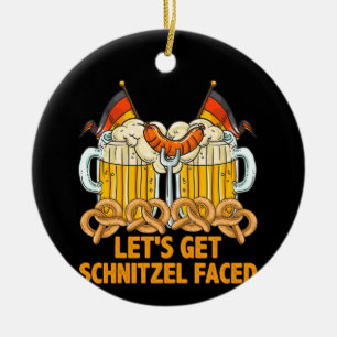 Let's Get Schnitzel Faced Oktoberfest German Ceramic Tree Decoration