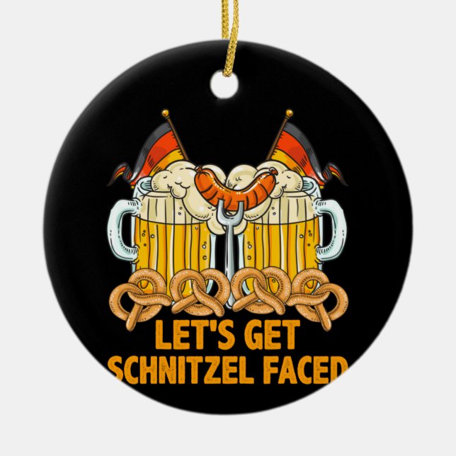 Let's Get Schnitzel Faced Oktoberfest German Ceramic Tree Decoration (Front)