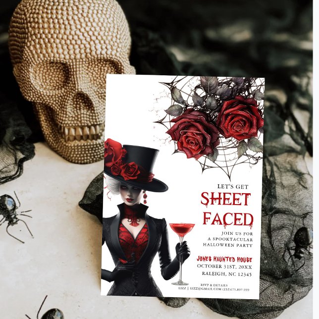 Let's Get Sheet Faced Floral Adult Halloween Party Invitation (Creator Uploaded)