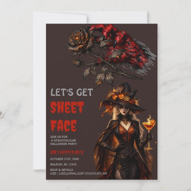 Let's Get Sheet Faced Floral Halloween Party  Invitation (Front)