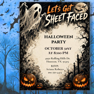Let's Get Sheet Faced Halloween Invitation