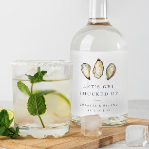 Let's Get Shucked Up Coastal Oyster Wedding Liquor Bottle Label
