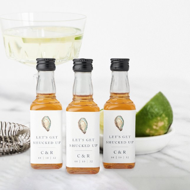 Let's Get Shucked Up | Coastal Oyster Wedding Liquor Bottle Label (Creator Uploaded)