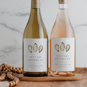 Let's Get Shucked Up Coastal Oyster Wedding Wine Label