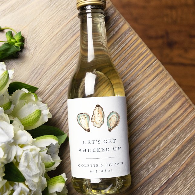 Let's Get Shucked Up | Coastal Oyster Wedding Wine Label (Creator Uploaded)