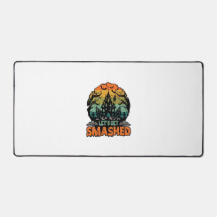 Lets Get Smashed Halloween Haunted House Sunset Ba Desk Mat