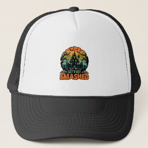 Lets Get Smashed Halloween Haunted House Sunset Ba Trucker Hat