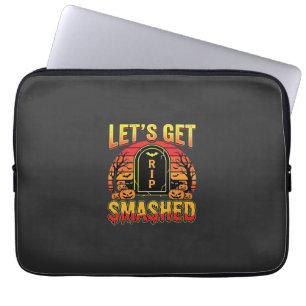 Lets Get Smashed Halloween Pumpkin Graveyard Laptop Sleeve