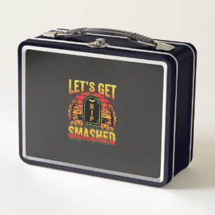 Lets Get Smashed Halloween Pumpkin Graveyard Metal Lunch Box