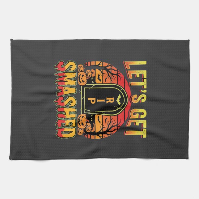 Lets Get Smashed Halloween Pumpkin Graveyard Tea Towel (Horizontal)