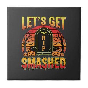 Lets Get Smashed Halloween Pumpkin Graveyard Tile
