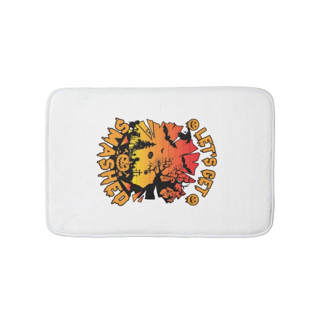Lets Get Smashed Halloween Pumpkin Spooky Tree Bat Bath Mat (Front)