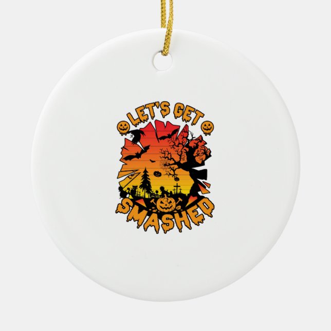 Lets Get Smashed Halloween Pumpkin Spooky Tree Bat Ceramic Tree Decoration (Front)