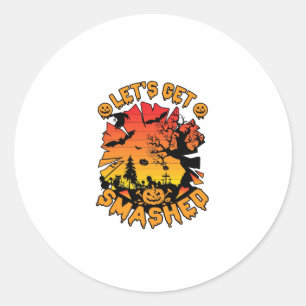 Lets Get Smashed Halloween Pumpkin Spooky Tree Bat Classic Round Sticker