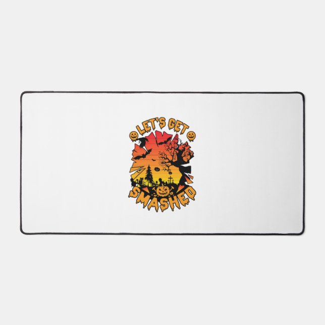 Lets Get Smashed Halloween Pumpkin Spooky Tree Bat Desk Mat (Front)