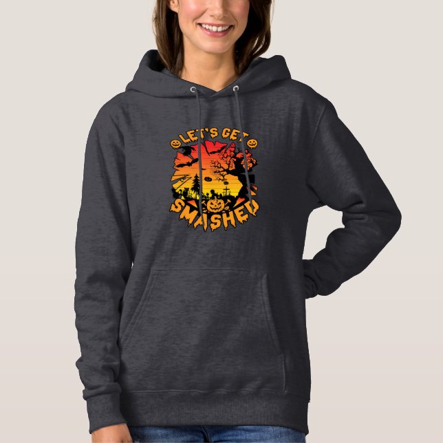 Lets Get Smashed Halloween Pumpkin Spooky Tree Bat Hoodie (Front)