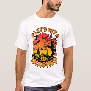 Lets Get Smashed Halloween Pumpkin Spooky Tree Bat T-Shirt