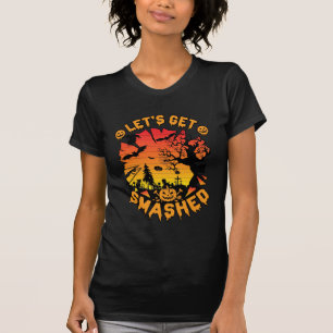 Lets Get Smashed Halloween Pumpkin Spooky Tree Bat T-Shirt