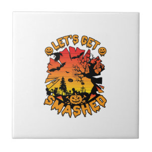 Lets Get Smashed Halloween Pumpkin Spooky Tree Bat Tile