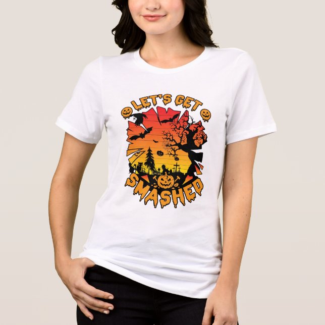 Lets Get Smashed Halloween Pumpkin Spooky Tree Bat Tri-Blend Shirt (Front)