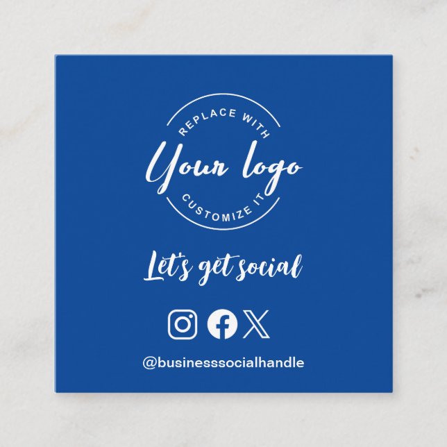 Let's get social logo icons website QR code blue Square Business Card (Front)