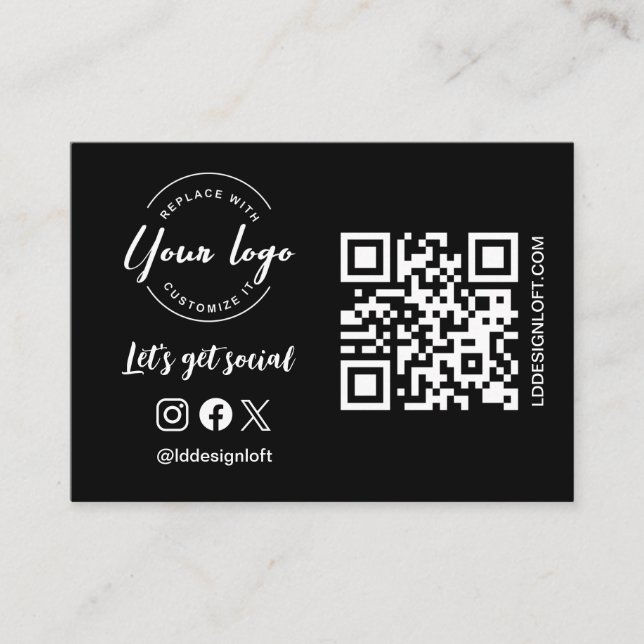 Let's get social logo Social Media website QR code Business Card (Front)