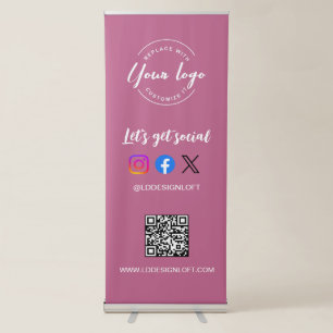 Let's Get Social Media QR code website Custom logo Retractable Banner