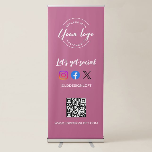 Let's Get Social Media QR code website Custom logo Retractable Banner (Front)