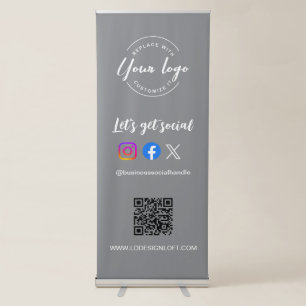 Let's Get Social Media QR code website grey logo Retractable Banner