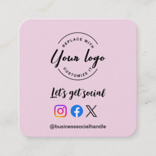 Let's Get Social Media QR code website Pink Custom Square Business Card