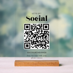 Let's Get Social QR Code Personalised Social Media Acrylic Sign