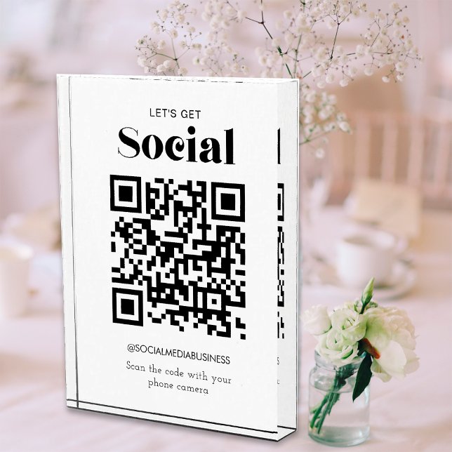 Let's Get Social QR Code Personalised Social Media Photo Block (Front)