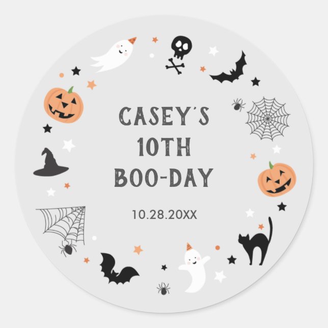 Lets get spooky birthday Halloween Grey Classic Round Sticker (Front)