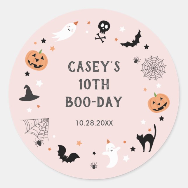 Lets get spooky birthday Halloween Pink Classic Round Sticker (Front)