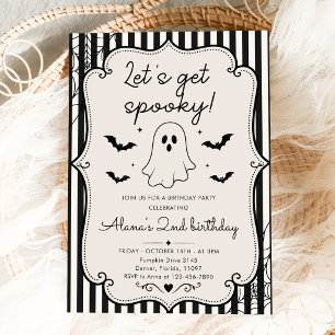 Let's Get Spooky Black Gingham Bow Halloween Invitation