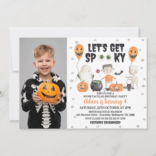Lets Get Spooky Boys Photo Halloween Birthday Invitation (Front)