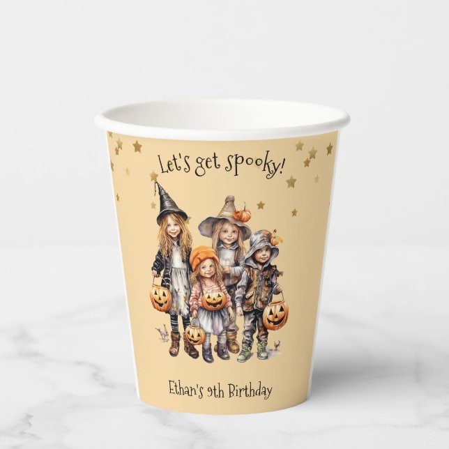 Let's get spooky! Costume kids birthday party Paper Cups (Front)