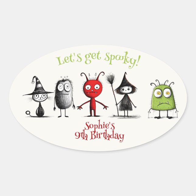 Let's get spooky! Creepy monsters kids birthday Oval Sticker (Front)