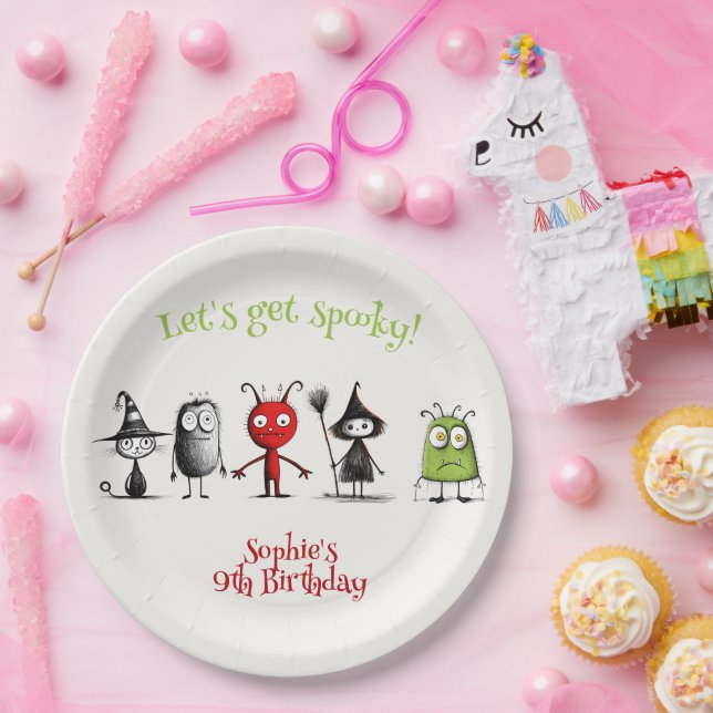 Let's get spooky! Creepy monsters kids birthday Paper Plate (Party)