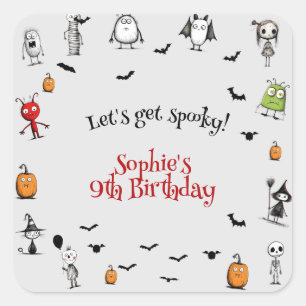 Let's get spooky! Creepy monsters kids birthday Square Sticker