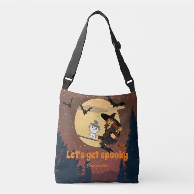 Let's Get Spooky | Custom Name Happy Halloween  Crossbody Bag (Front)