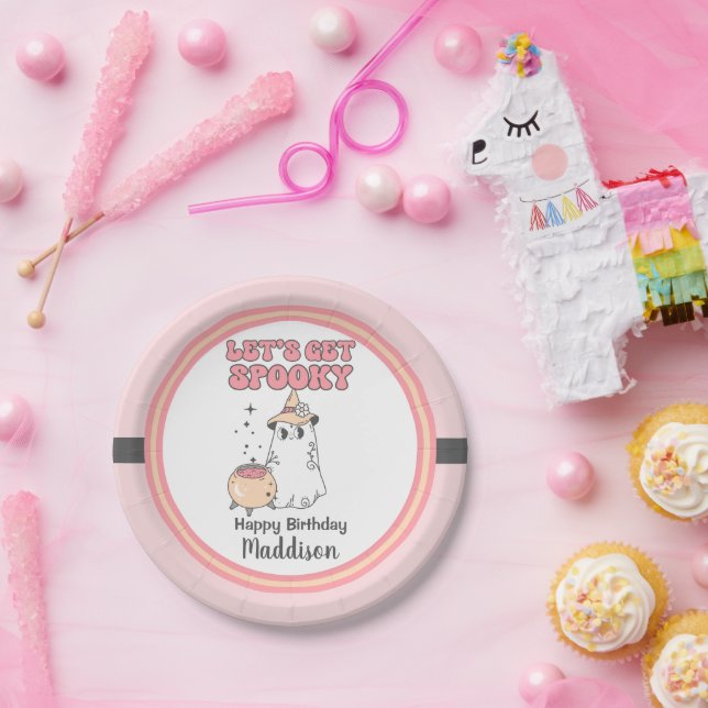 Let's Get Spooky Cute Groovy Halloween Birthday Paper Plate (Party)