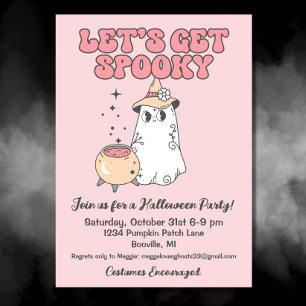 Let's Get Spooky Cute Groovy Halloween Party Invitation
