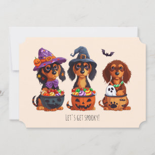 Lets Get Spooky Dachshund Dogs Halloween Invitation