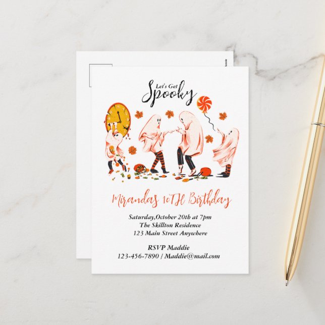 Let's Get Spooky Ghost With Friend Party Holiday Postcard (Front/Back In Situ)