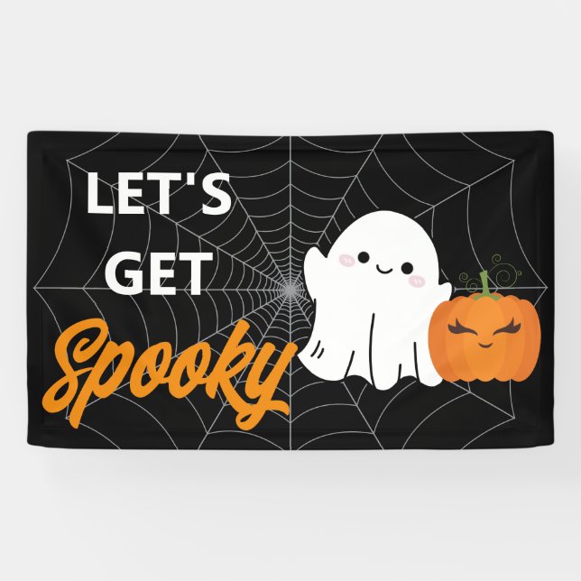Let's Get Spooky Halloween Cute Ghost Birthday Banner (Horizontal)